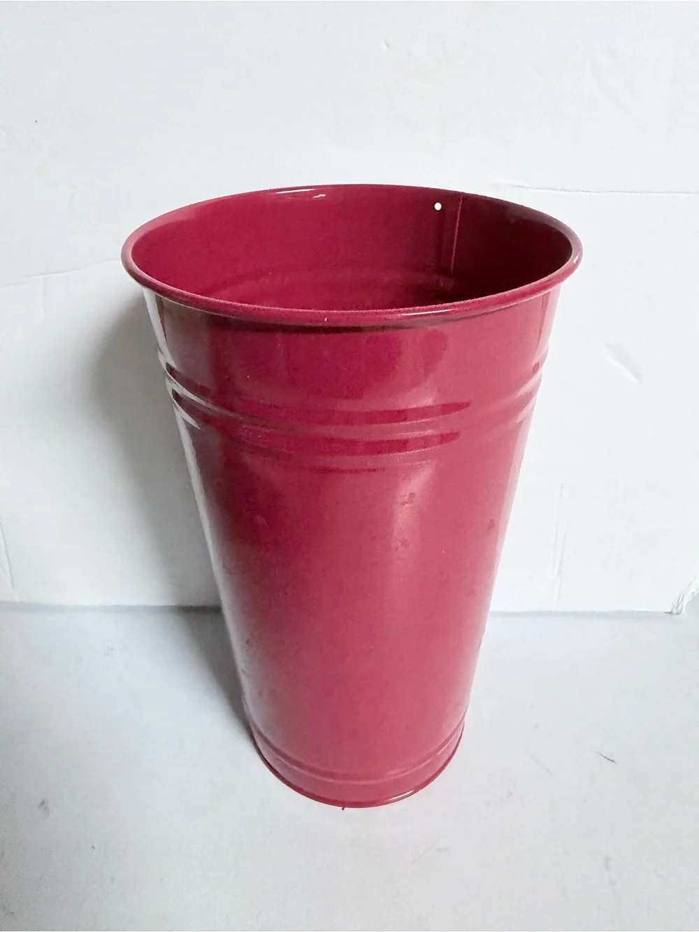 Tall Metal Flower Vase - Deep Berry Red